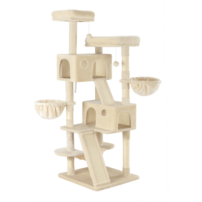 Filey 65.7'' H Carpet Cat Tree Condos and Scratching Posts Included, with Platforms and Hammock, Beige