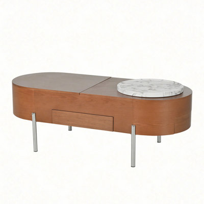 47.2"" Lift Top Coffee Table with 360-degree Marble-patterned rotating tray,Hidden Compartment, Partially Assembled Wooden Center Table, Modern Oval Li -  George Oliver, 9E79B848B07249A2902182795EC7EB11