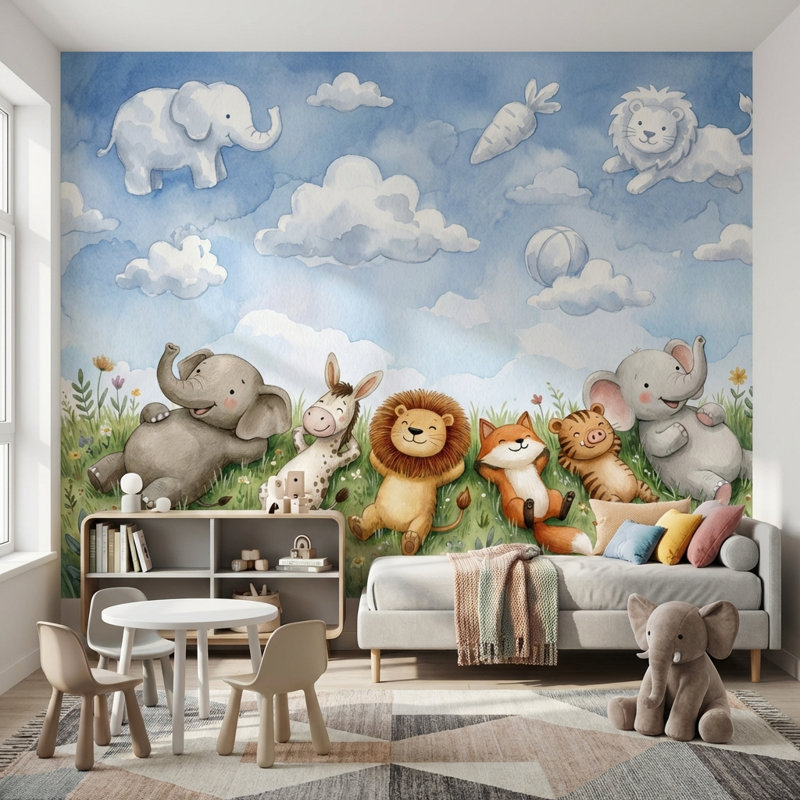Blue Sky Clouds Wallpaper Sky Clouds Removable Wall Decor, 120"x96", Peel and Stick