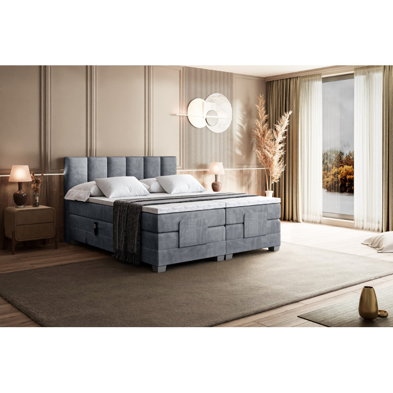 Hatchell Pocket Spring Mattress Divan Bed Base, 160cm W x 200cm L, in Grey