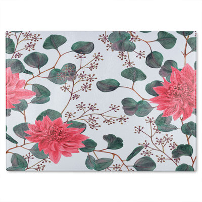 Flowers Leaves Glass Chopping Board