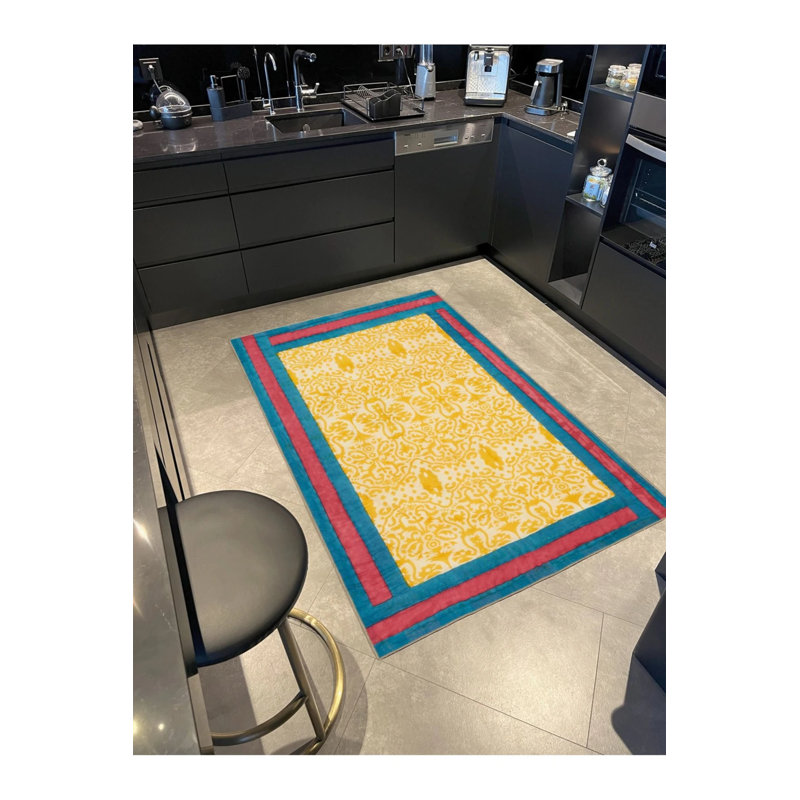 Geometric Modern Multicolored Patterned Woven Base Carpet, Round 5'