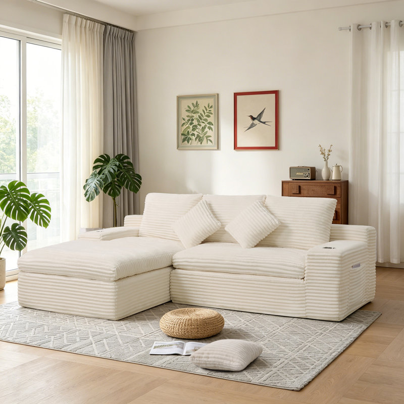Canapé modulaire à compression 98 po Cloud, siège moderne en forme de L avec méridienne, canapé-lit rembourré convertible avec porte-gobelets et poches latérales, aucun assemblage requis pour le salon