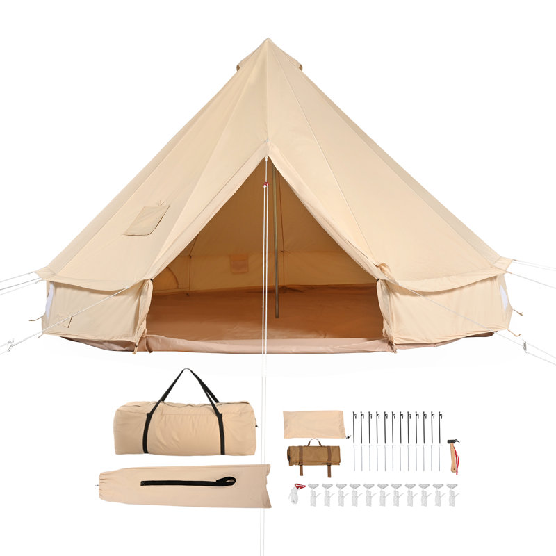 Beige 8-Person Four Season Mongolian Yurt Tent with Vestibule