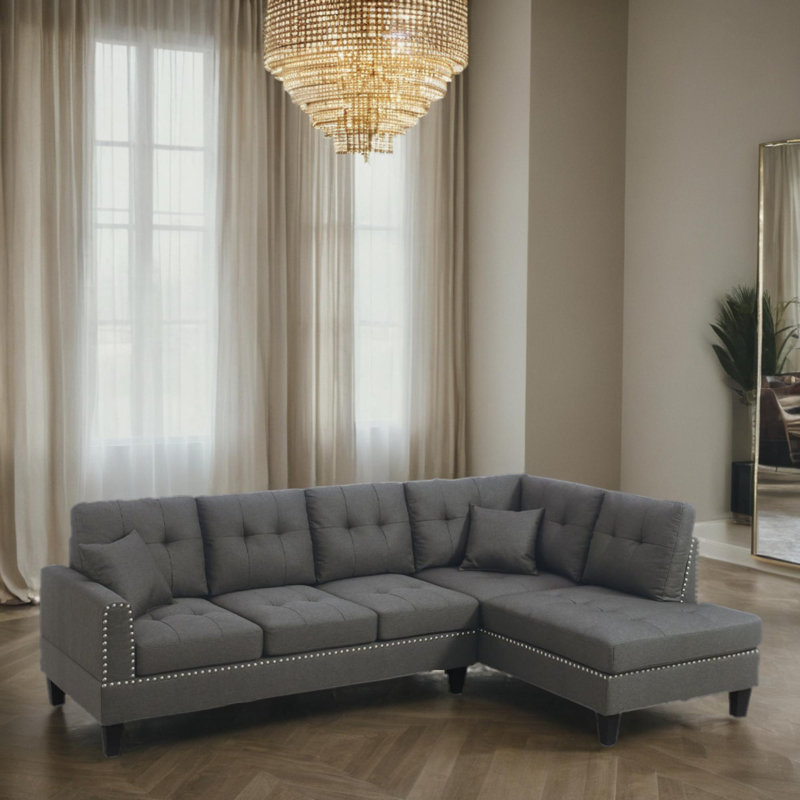 2 Piece Sectional Sofa Set With 2 Accent Pillow, Dark Coffee Velvet