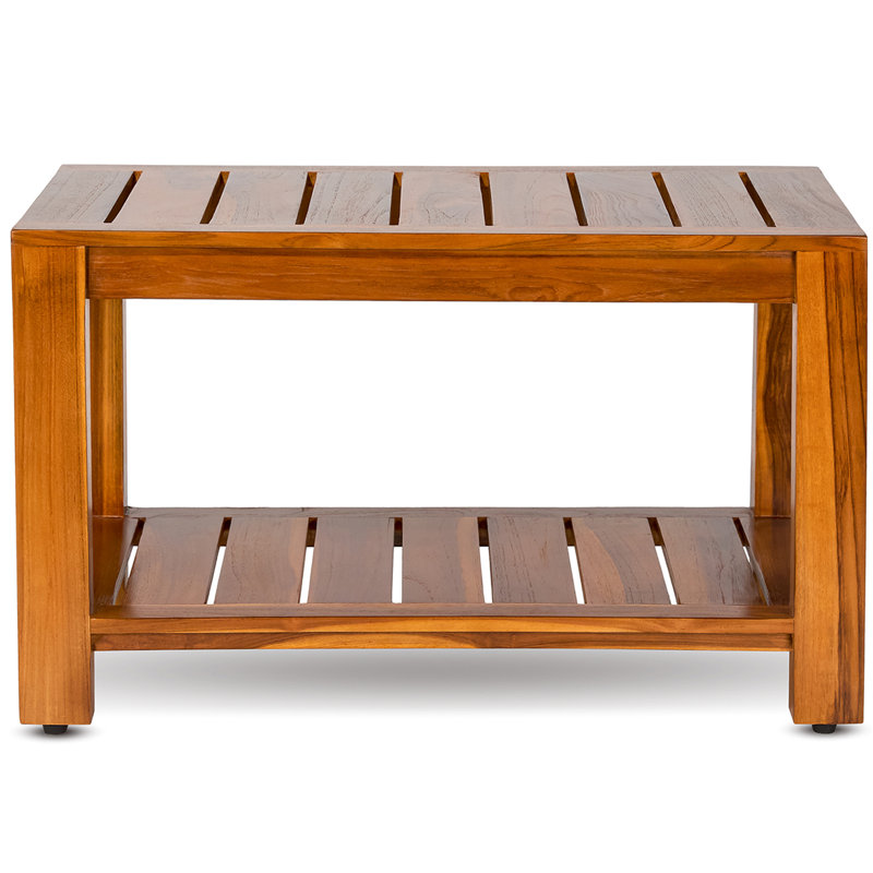  Teak Shower Bench With Shelf, 30” Wide, Shower Stool, Fully Assembled Bathroom Shower Seat, Water-resistant Spa Bath Bench For Shower, Bathroom & Entryway, The Tein