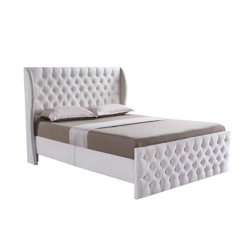 Lit tapissier Aniesha, Grand, Blanc