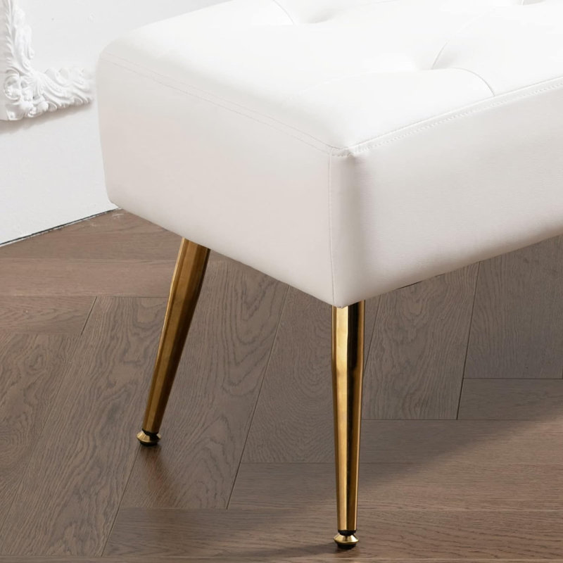 Banc de chambre 44 po avec capitonnage en cuir PU, Blanc