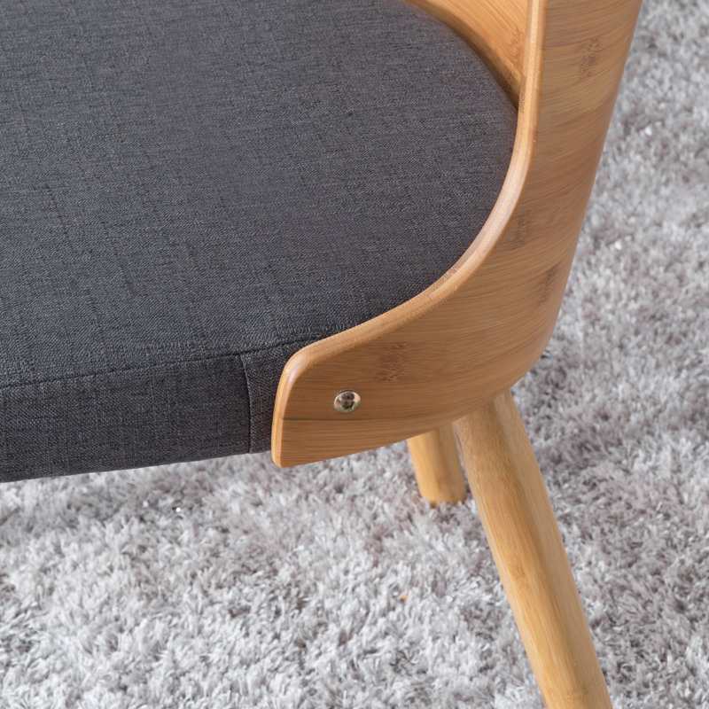 Orchard Hill Linen/Faux Leather Upholstered Dining Side Chair with Wooden Legs, Gray