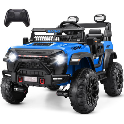 Alex 24V 4WD//2WD Ride On Jeep Car With Remote Control, Real 2 Seater Electric Truck For Kids,4X100w Motor,LED Headlights,Music Player,20 Wide Seat,Ride On Toy For Kids Toddlers, Blue