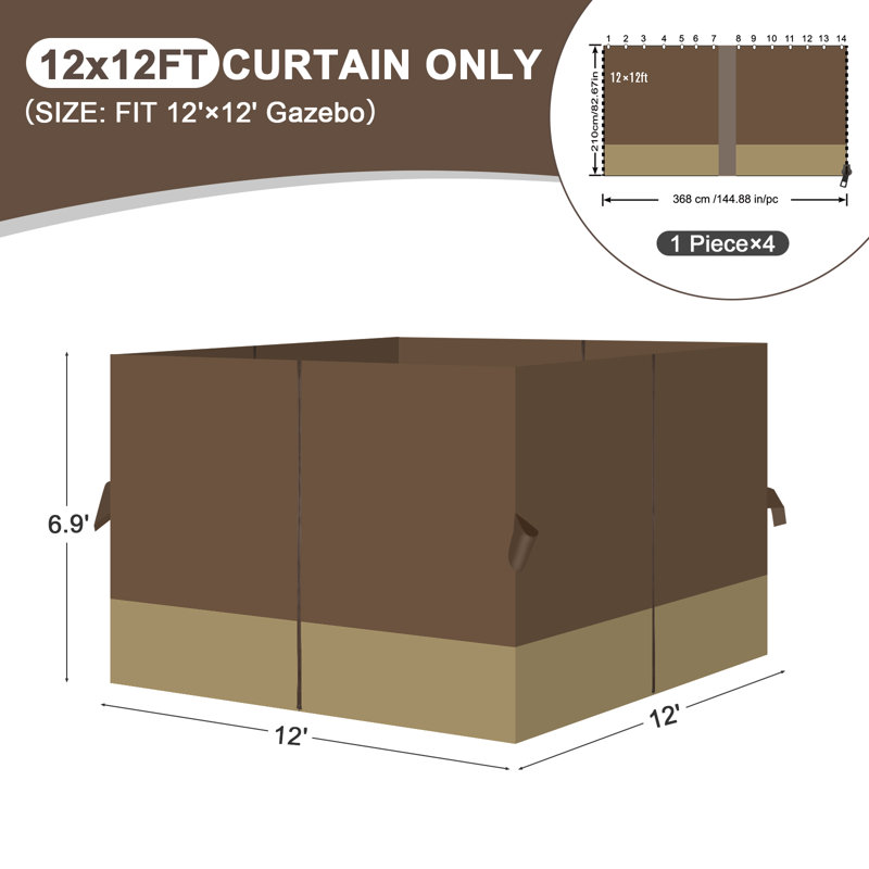 Paroi latérale en polyester pour pavillon de jardin Aoodor, Café / kaki, H 82,7 po x l 144 po x P 144 po