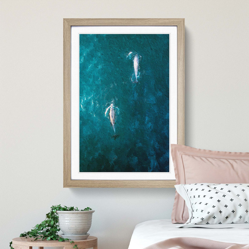 Dolphins Heading North - Picture Frame Painting Print, 65cm H x 48cm W x 2cm D, Oak Framed