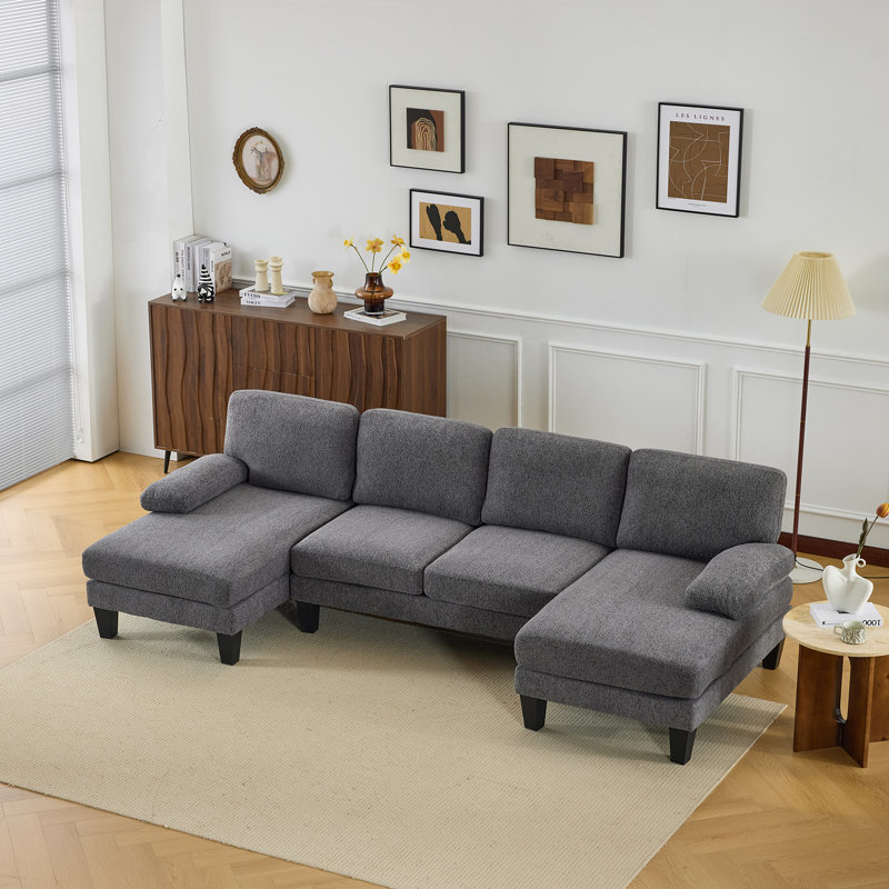 Canapé modulaire 110 po en chenille gris, Gris chenille