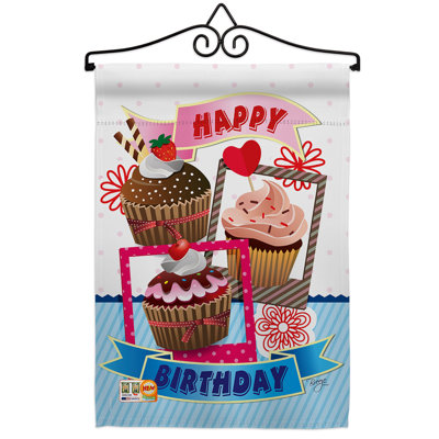 Ensemble de drapeaux décoratifs en polyester à 2 faces birthday cupcake impressions