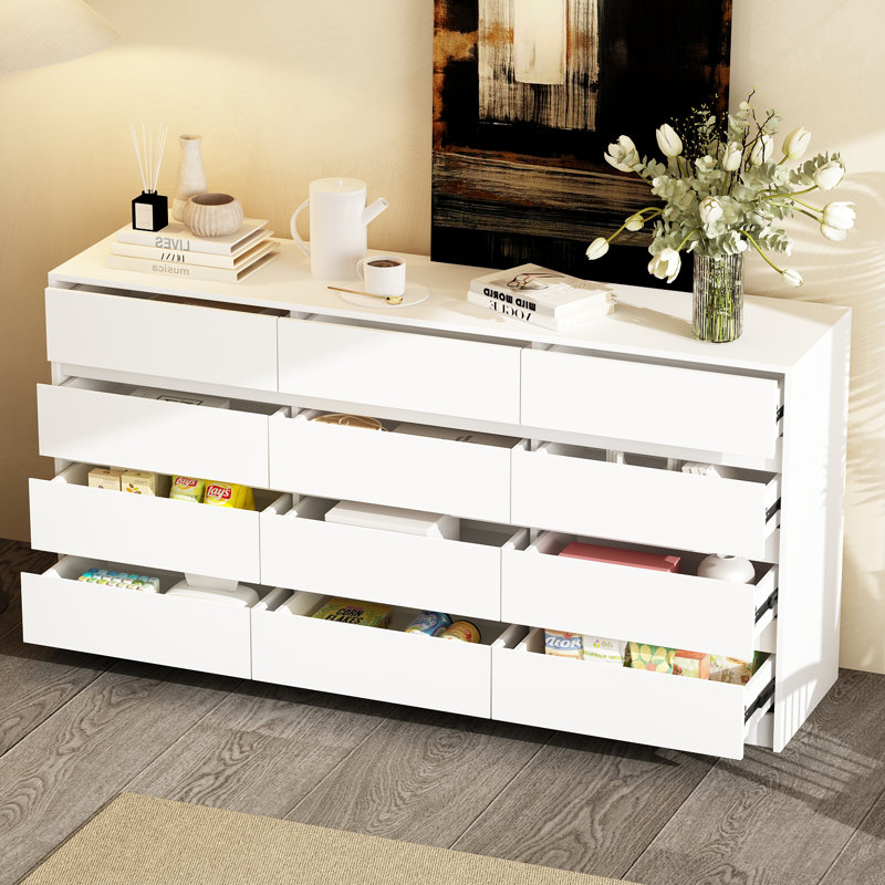 Commode 12 tiroirs l 63 po, Blanc