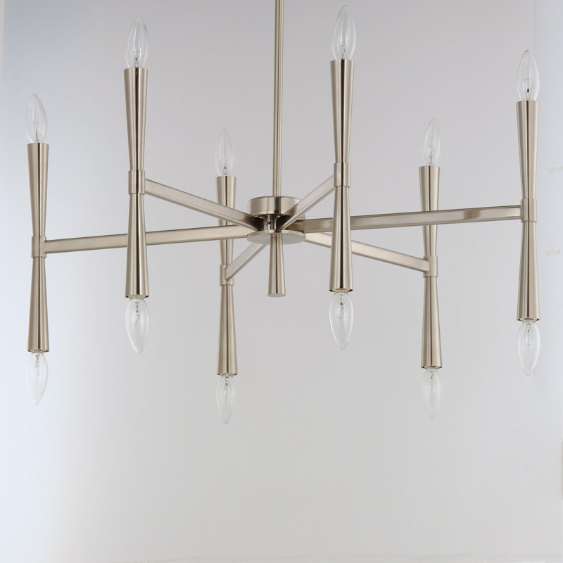 Monstair 12 - Light Dimmable Modern Linear Chandelier, Satin Nickel
