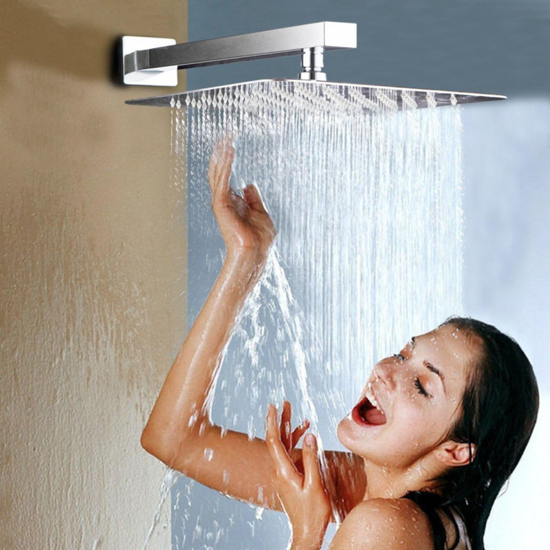 12x8 Inch Rectangle High Flow Rainfall Shower Head - 304 Stainless Steel Ceiling/Wall Mount, ‎Brushed Nickel, 1.8 GPM