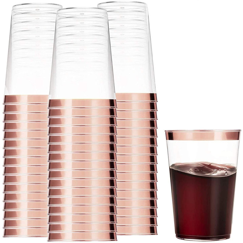 Paquet de 100 gobelets jetables 16 oz, Transparent / Or rose, 10 oz