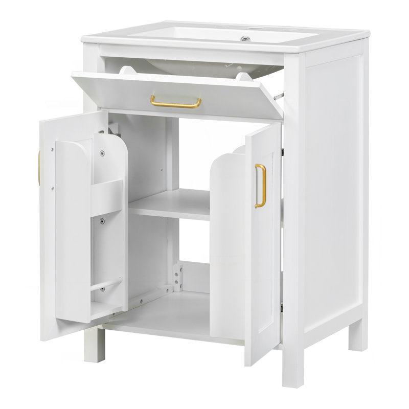 Ensemble de meuble-lavabo 24 po avec lavabo en céramique, meuble-lavabo compact de 24 po x P18 po x H34 po, 2 portes à fermeture en douceur