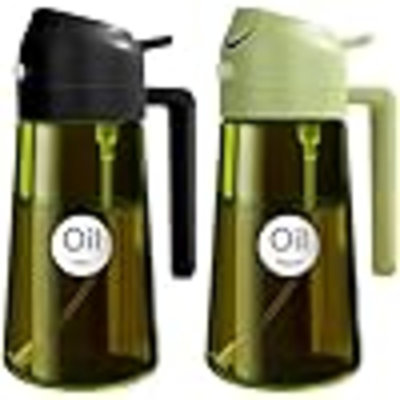 16Oz/470Ml 2PCS Light Blockage Dark Oil Sprayer For Cooking, 2 In 1 Olive Oil Dispenser Bottle For Kitchen, Glass Oil Bottle, Food-Grade Oil Mister For Air Fryer, BBQ