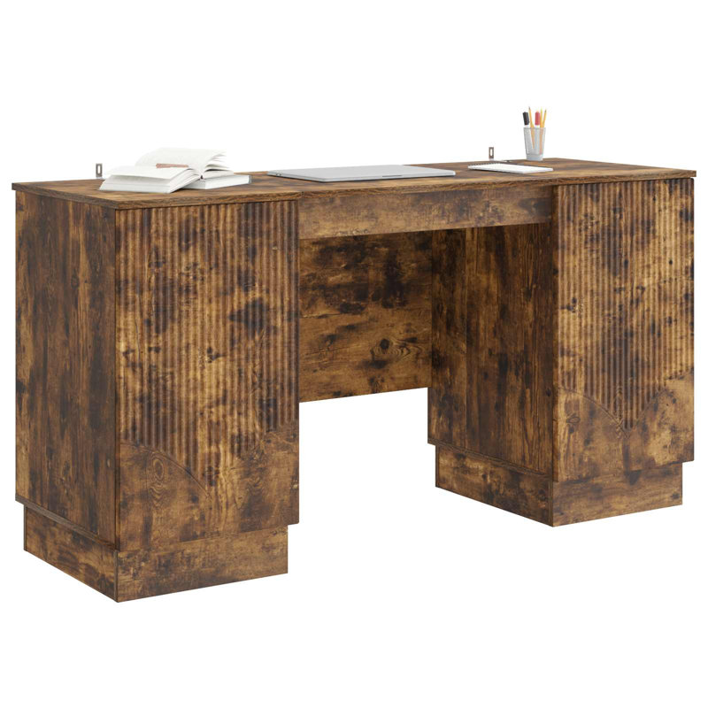  Desk With Shelf With Storage With Door Engineered Wood Furniture Sets, Smoked Oak