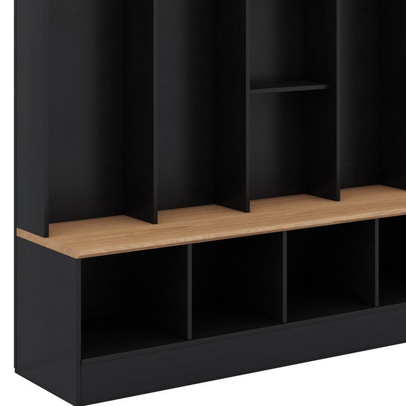 Portemanteau multifonctionnel avec crochets en métal, armoire à chaussures avec cubes de rangement et tablettes, Noir