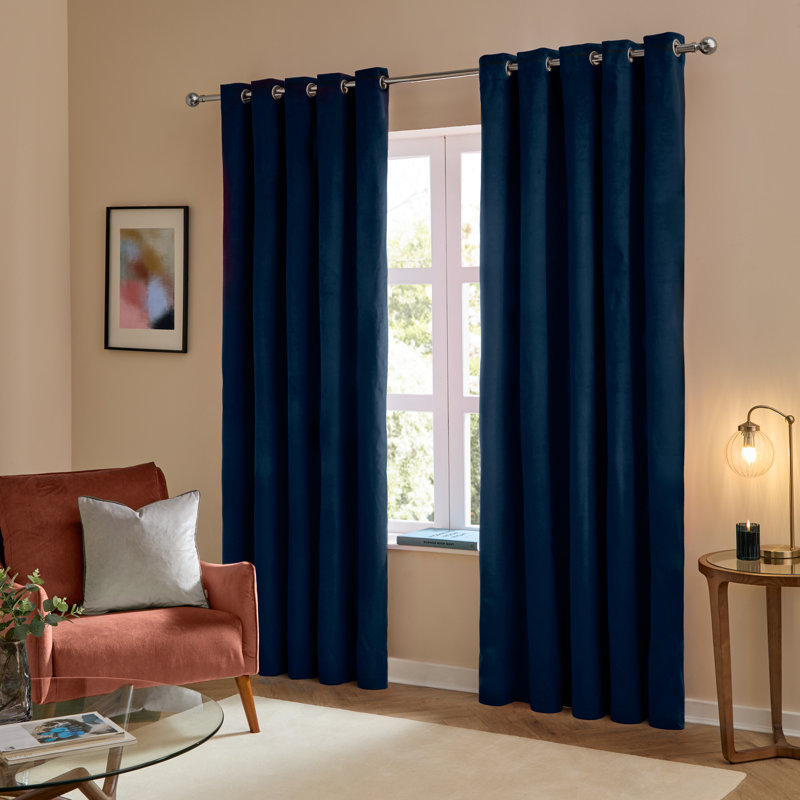 The Ultimate Velvet Blackout Curtain Panel Pair, Blue, 229cm Width x 137cm Drop