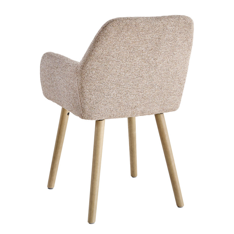Modern Upholstered Dining Chairs With Arms, Linen Fabric Accent Chairs With Diamond Quilted Back And Wood Legs, Khaki, 2