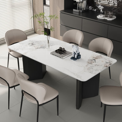 Sintered Stone 63" Modern Rectangle Dining Table,Steel Pedestal Kitchen Dining Table for Seat 4-6