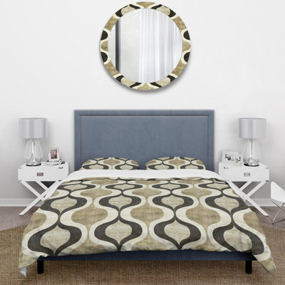 Ensemble de housse de couette beige et noir Mid-Century Reto Trellis - Mid-Century