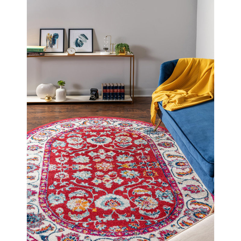 Tapis traditionnel de couleur magenta Burgettstown, Ovale 5 pi x 8 pi