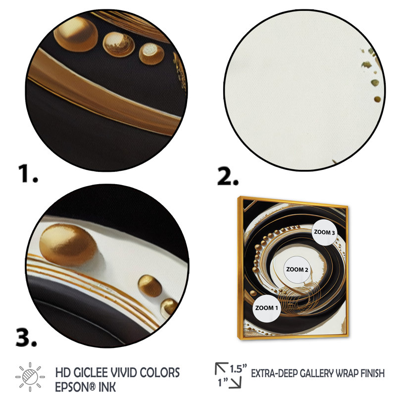 Gold Glamour Circle III - reproduction d'art sur toile, L 24 po x H 32 po, Cadre flottant doré