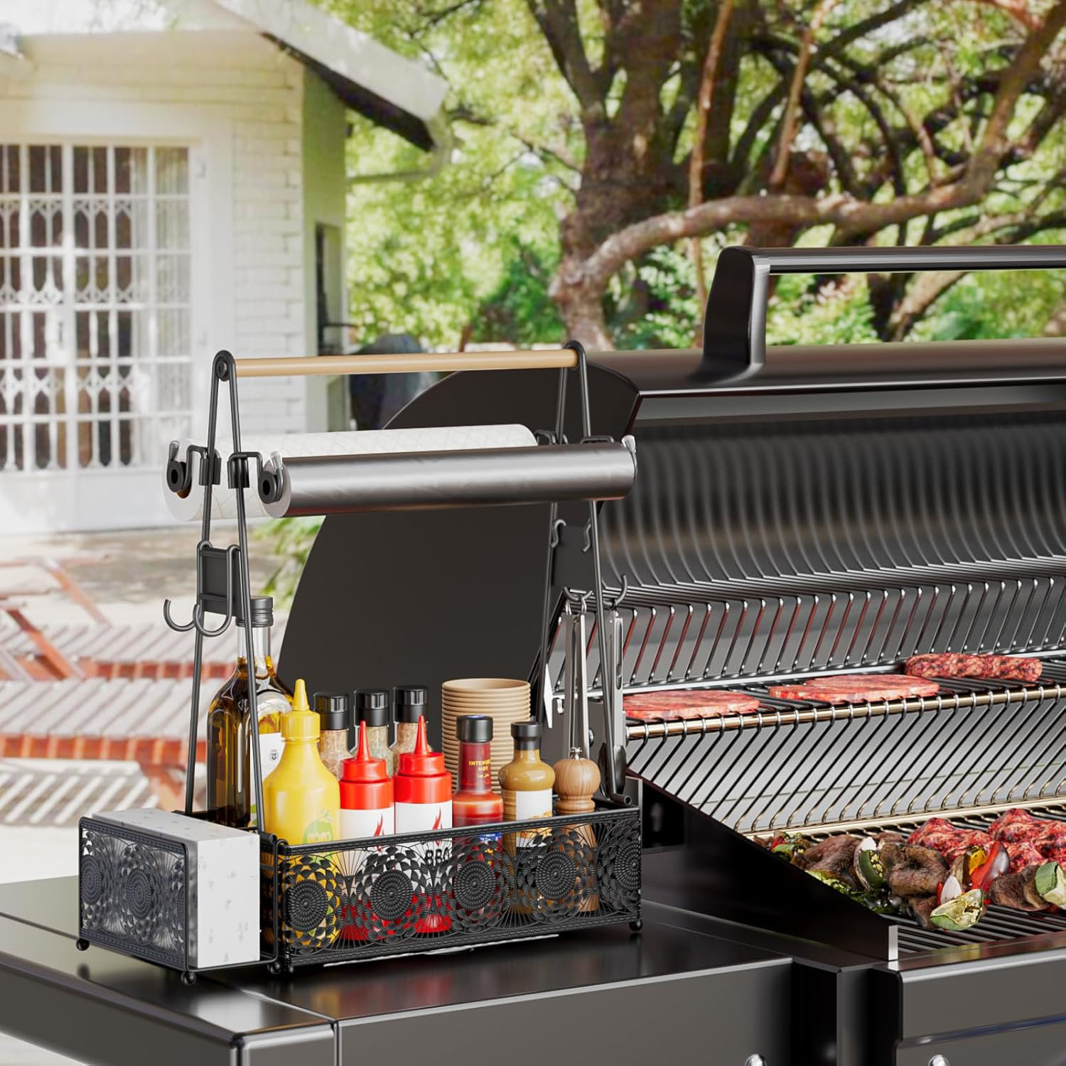 AMADA BBQ Condiment Griddle Kitchen Organizer With Handle - Caddy ...