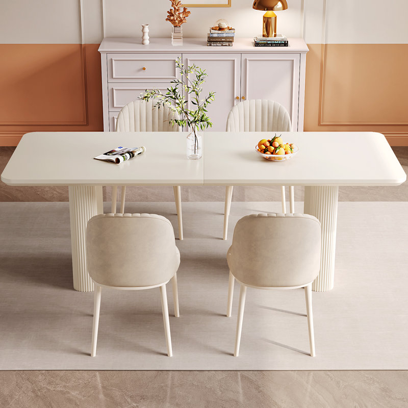 Ensemble de table de salle à manger 78,97 "moderne blanc crème rectangulaire avec 6 chaises pour la cuisine, le bar et le salon