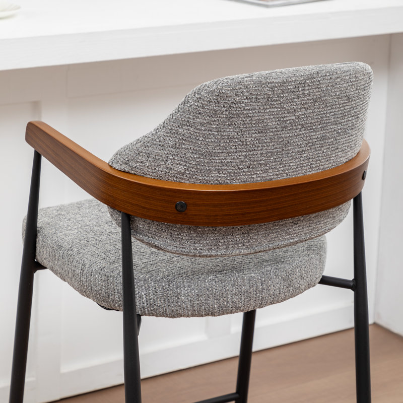 Tabouret de comptoir rembourré avec accoudoirs Devane, Gris