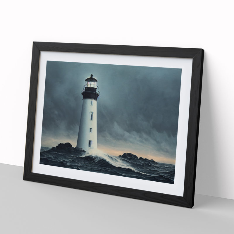 Masterful Lighthouse - Single Picture Frame Print, Black, 46cm H x 64cm W x 2cm D