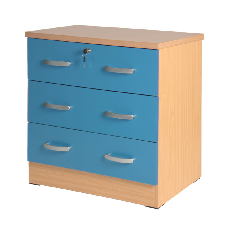 Commode 3 tiroirs, Hêtre / bleu