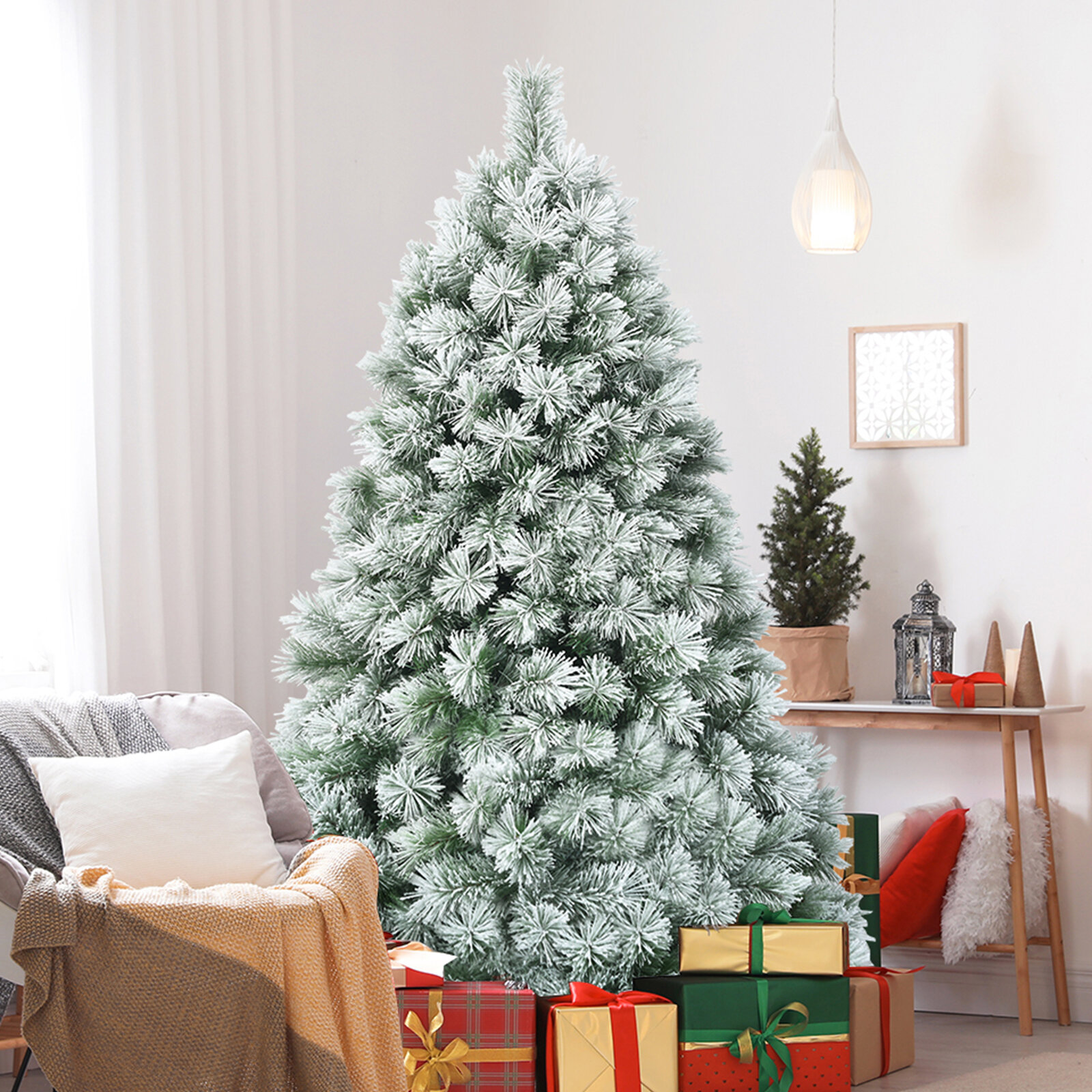 The Holiday Aisle® 6'5 H Green Artificial Pine Feather Christmas Tree LED