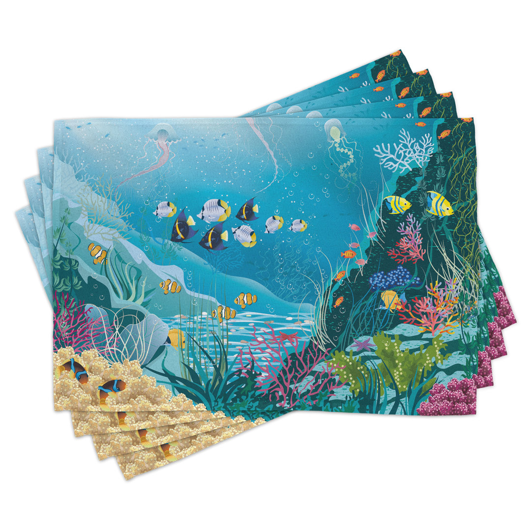 Platzdeckchen 4er-Set, Unterwasserszenerie, Multicolor