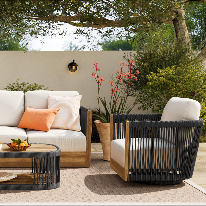 Aniston 4-Piece 5-Person Metal and Rope Outdoor Seating Group with Sunbrella Cushions