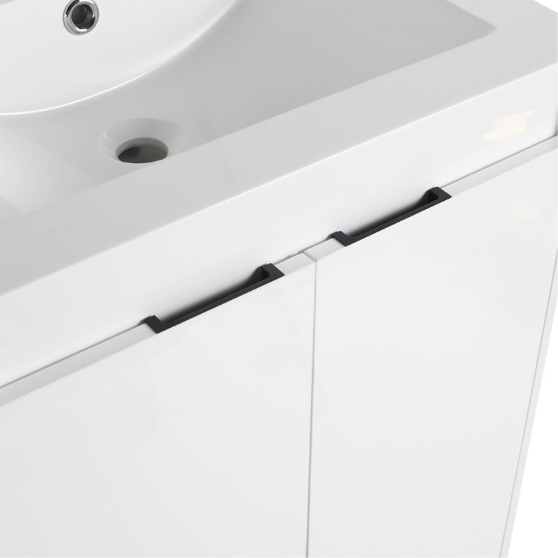 Meuble-lavabo autoportant de 24 po avec lavabo en résine; blanc brillant
