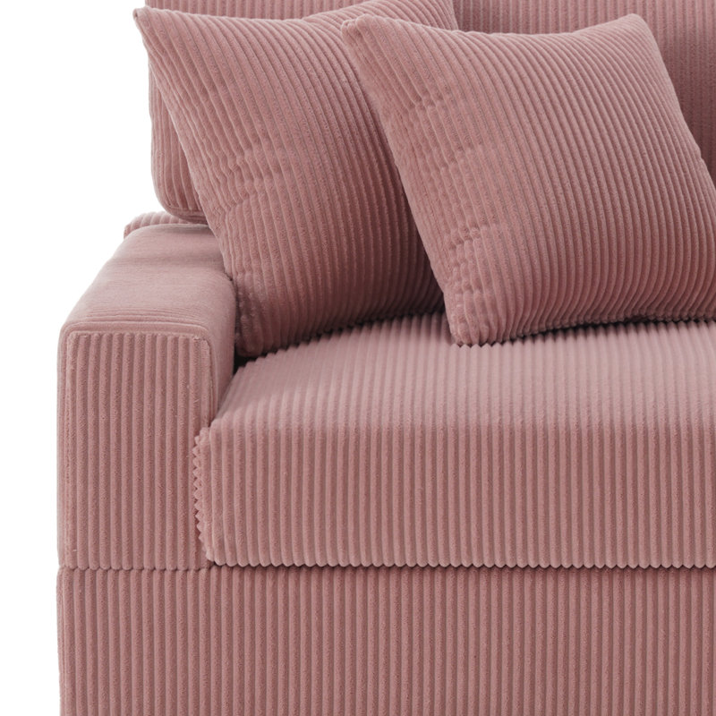 Canapé modulaire en velours côtelé, Velours côtelé rose, H 33 po x l 117 po x P 71 po