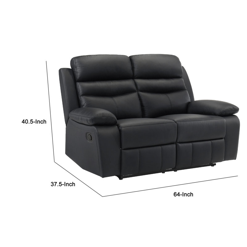 Causeuse inclinable double Hanna, cuir brun latte, USB, 64 pouces, Manuel - Bouton-poussoir, Noir