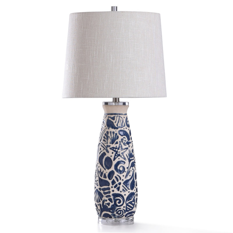 Lampe de table à motif bleu / ivoire / transparent 31 po Lyanna