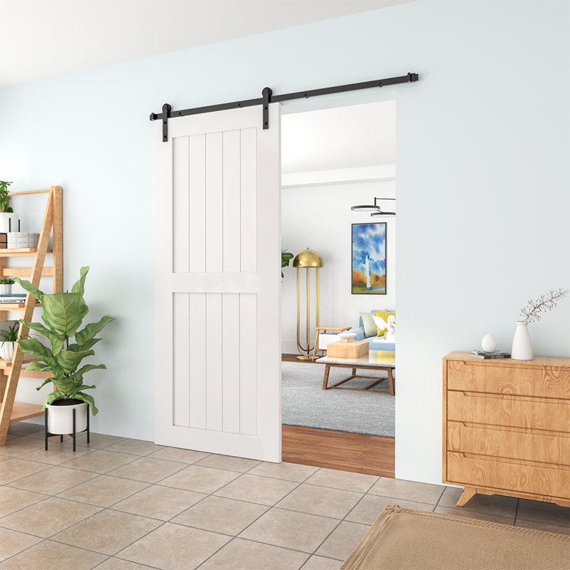 Matte Black Steel Single Door Barn Door Hardware Kit Standard Single, 72 in.