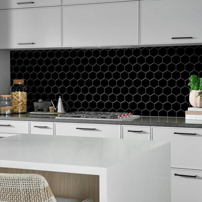 Metro Super 4" Hex Glossy Black 10" x 11-1/2" Porcelain Mosaic Tile