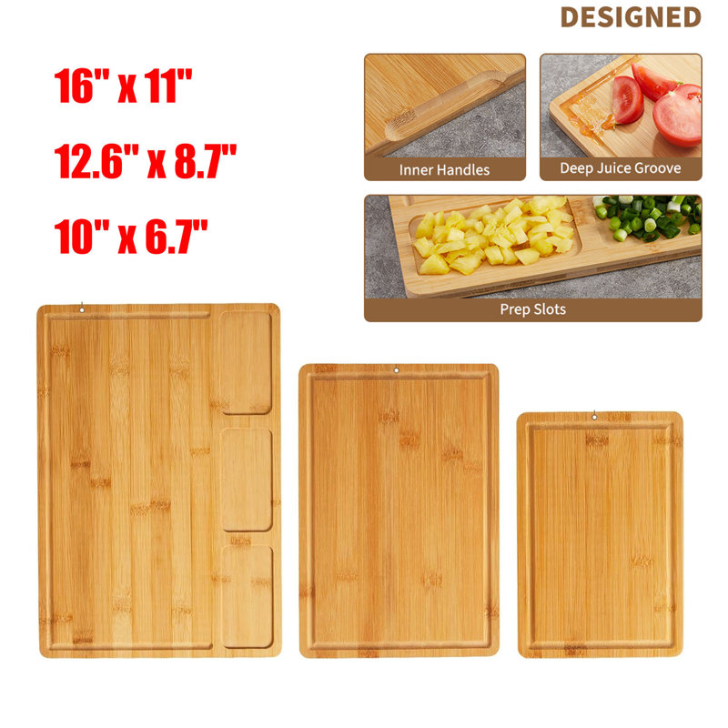 3-pieces Wood Bamboo Cutting Board Set 0.6'' Thickness