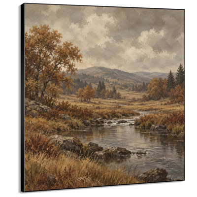 Impression sur tissu grand format - Paysage de campagne automnal avec ruisseau de montagne pour salon ou chambre - « Assemblage du cadre requis (cadre non fini) »