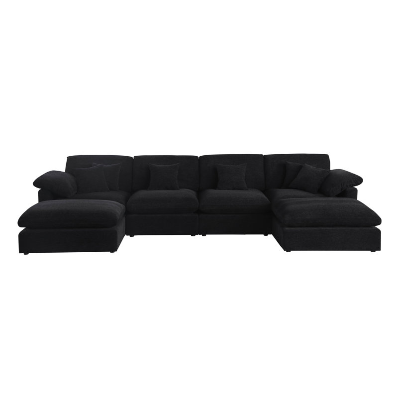 6 - Piece Chenille Sectional, Black Chenille