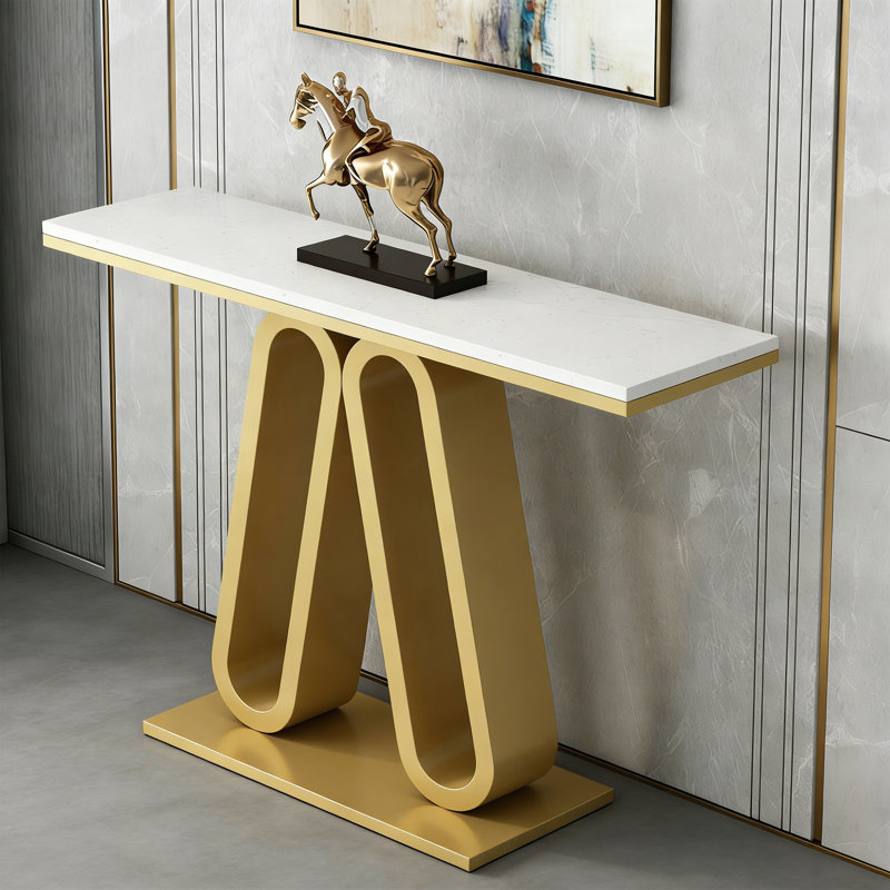 Console Modern Modern, 31,5 po H x 47,24 po L x 11,81 po P, Blanc, Doré